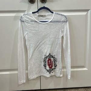 OU white Burn-out long-sleeved tee